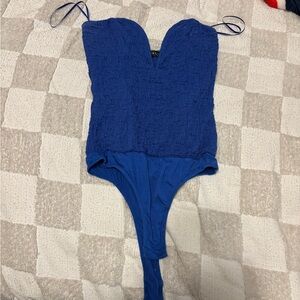 Blue Textured Bodysuit